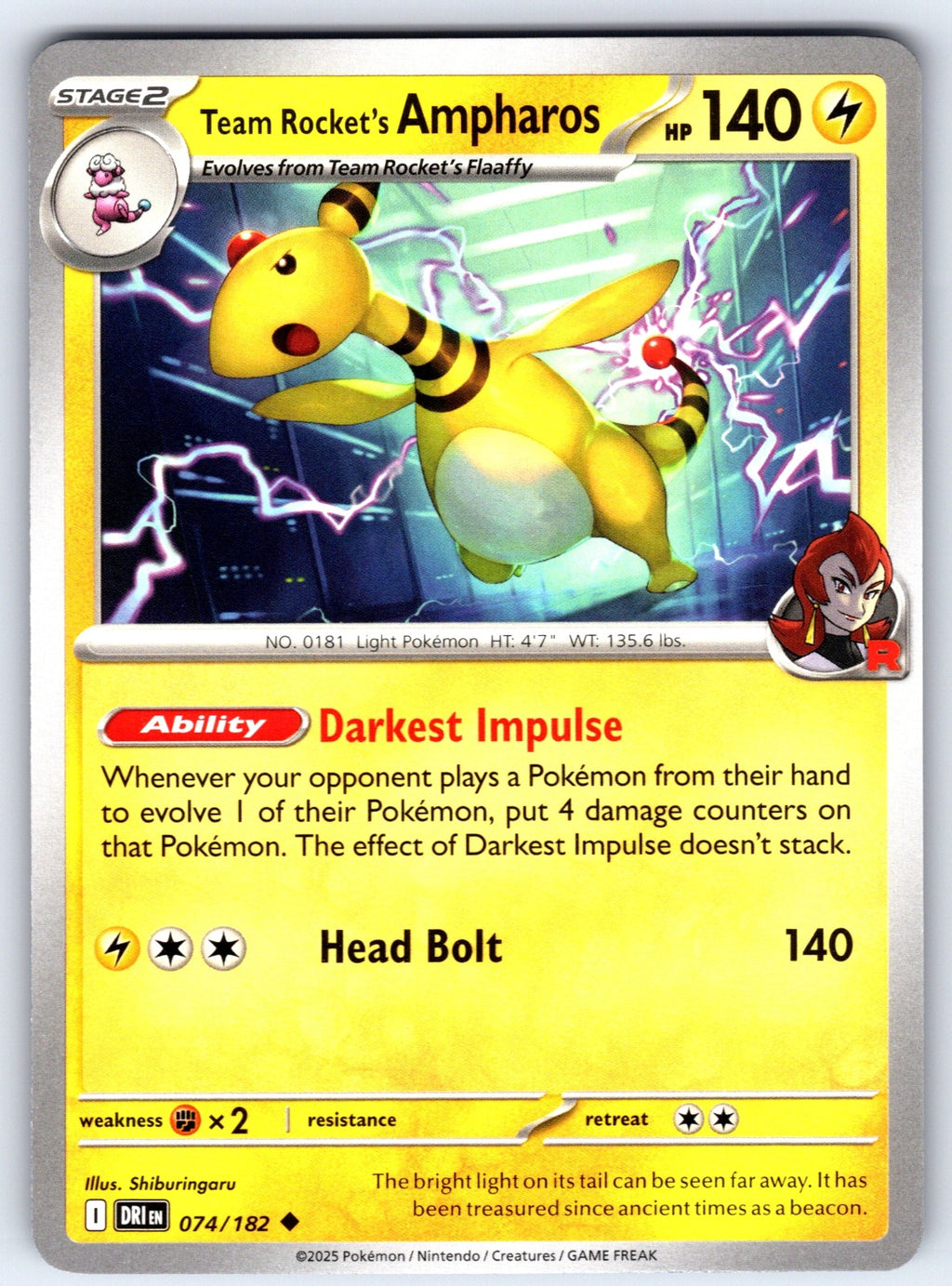 Team Rocket's Ampharos Uncommon SV10: Destined Rivals 074/182 NM 2025