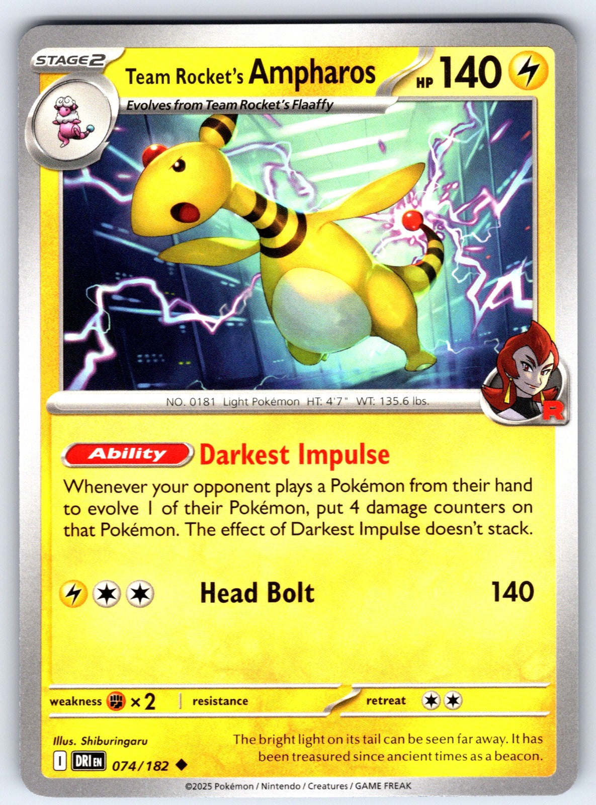 Team Rocket's Ampharos Uncommon SV10: Destined Rivals 074/182 NM 2025