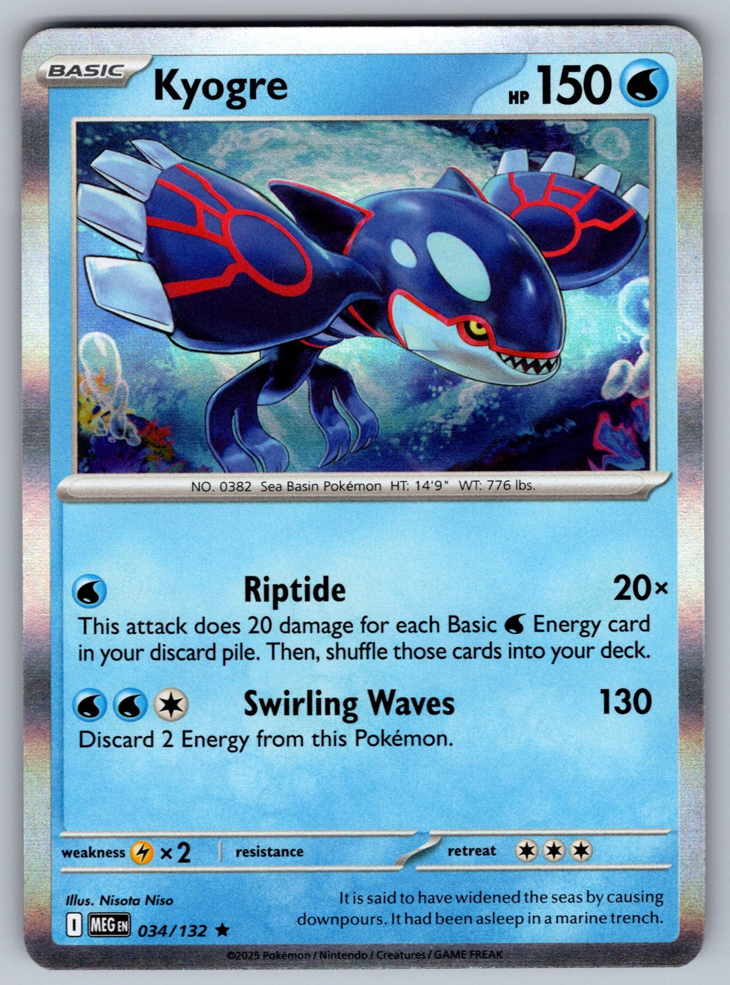 Kyogre Holo Rare ME01: Mega Evolution 034/132 NM 2025