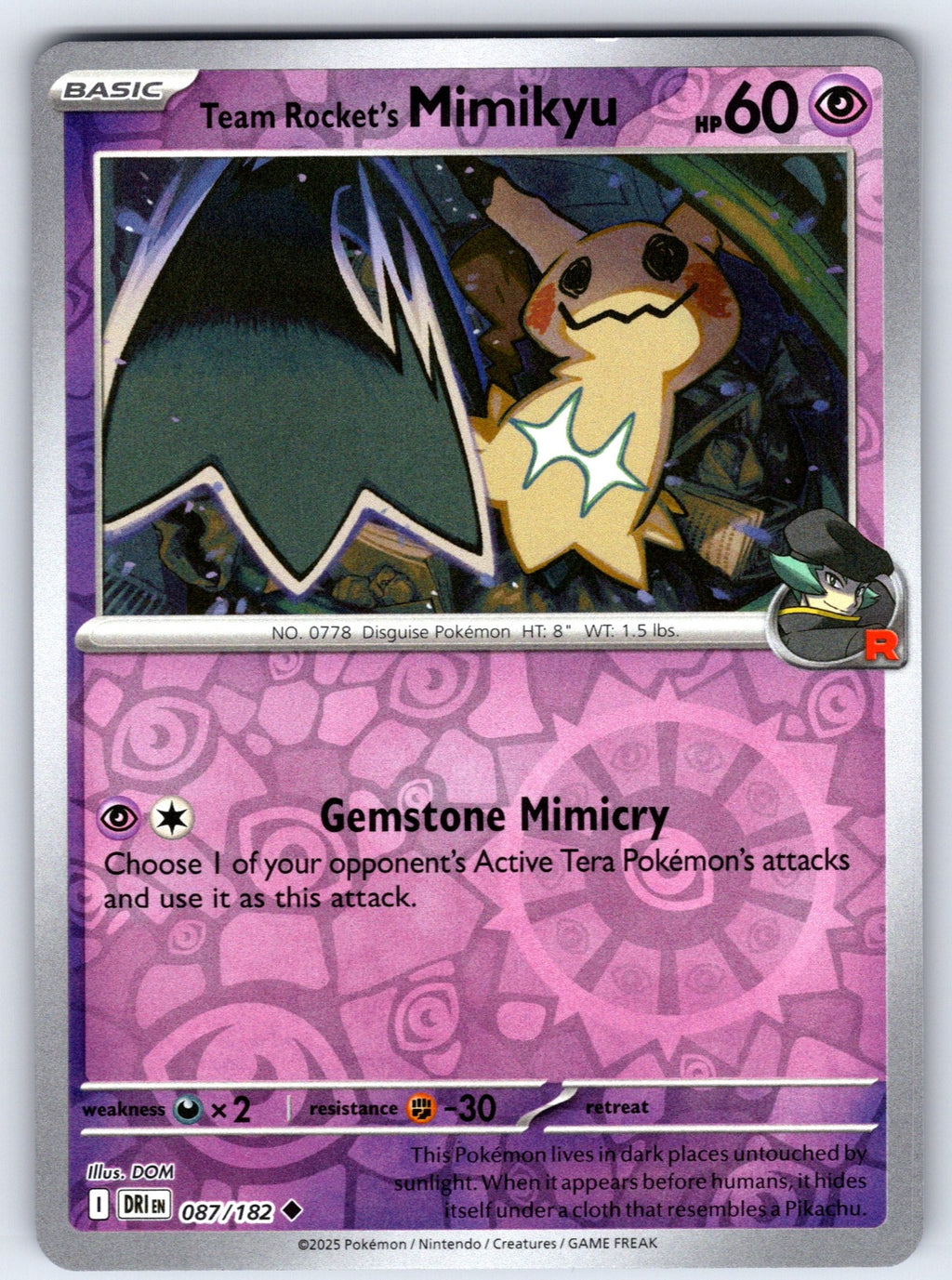 Team Rocket's Mimikyu Reverse Holo Uncommon SV10: Destined Rivals 087/182 NM 202