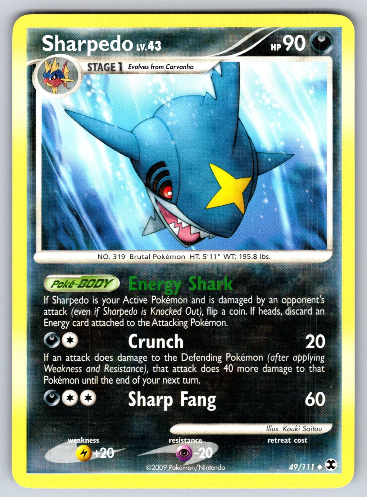 Sharpedo Uncommon Rising Rivals 49/111 LP 2009