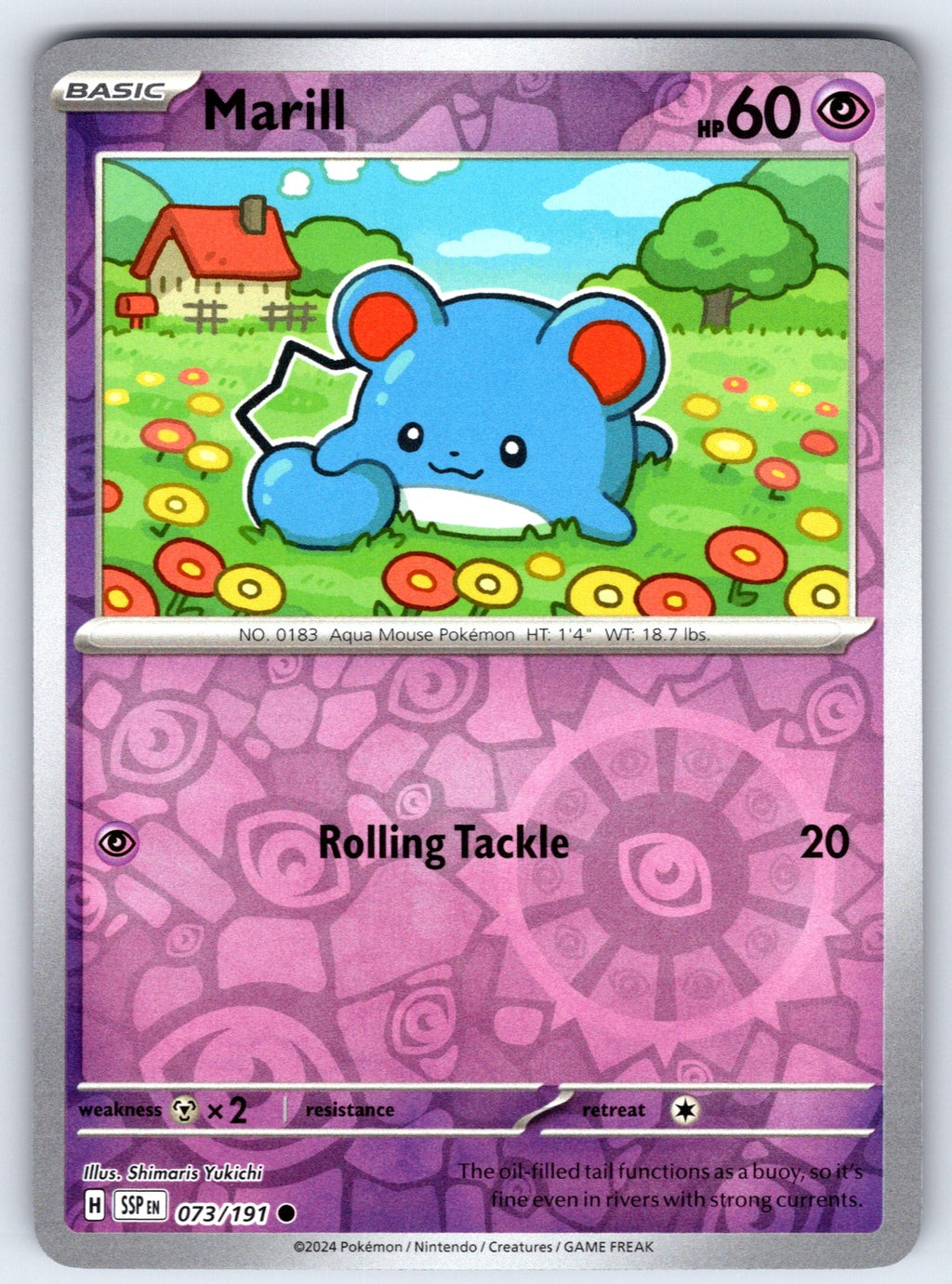 Marill Reverse Holo Common SV08: Surging Sparks 073/191 NM 2024