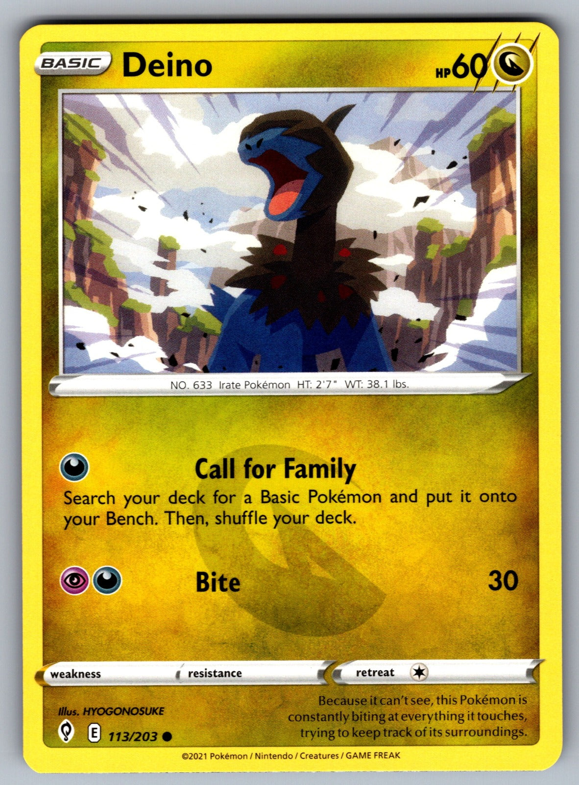 Deino Common SWSH07: Evolving Skies 113/203 NM 2021