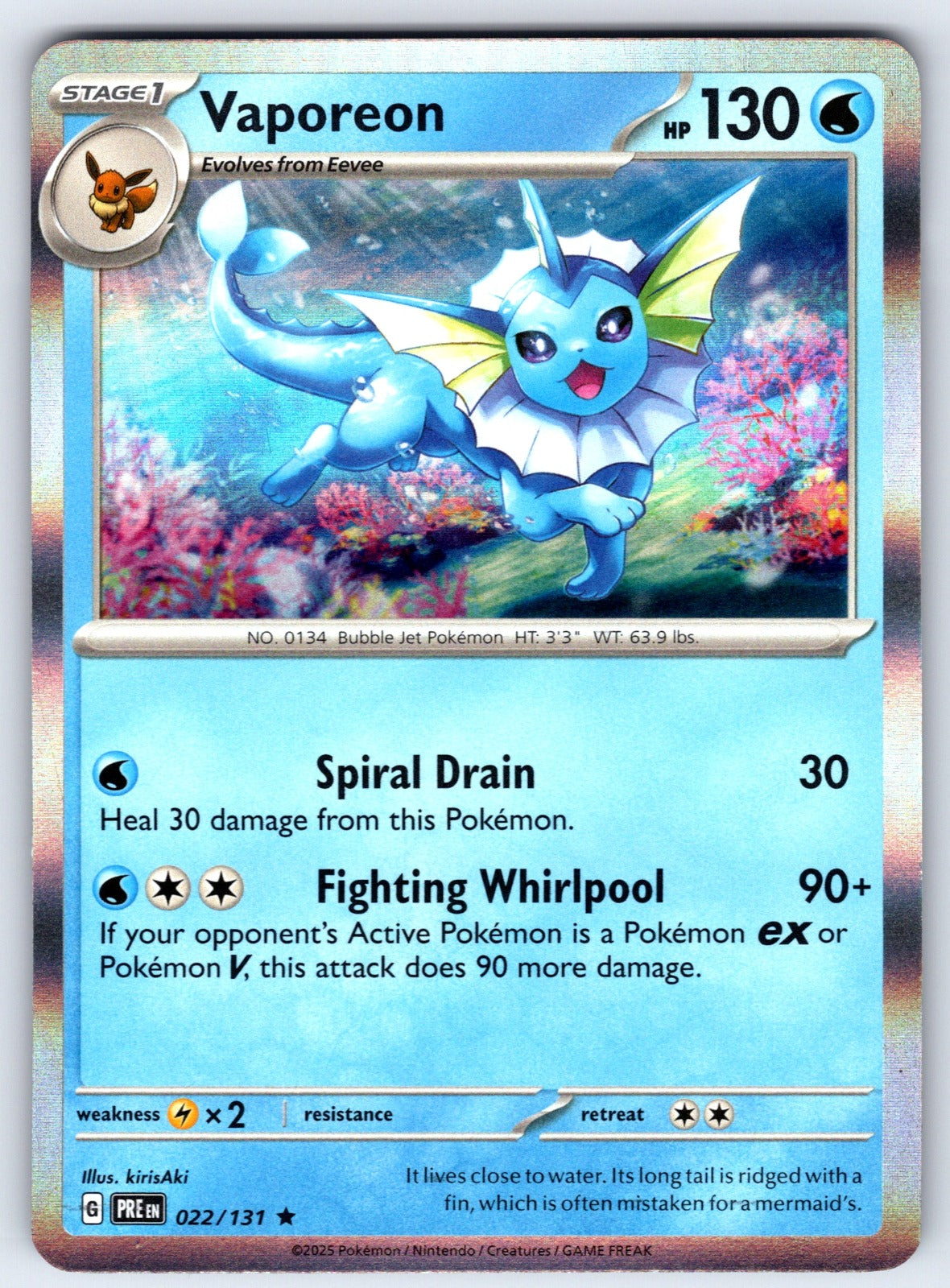 Vaporeon Holo Rare SV: Prismatic Evolutions 022/131 NM 2025