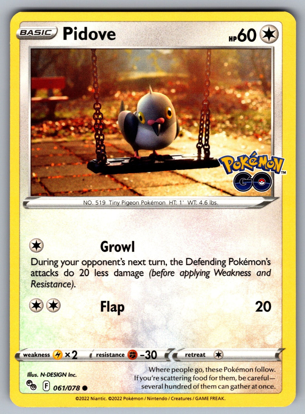 Pidove Common Pokemon GO 061/078 NM 2022