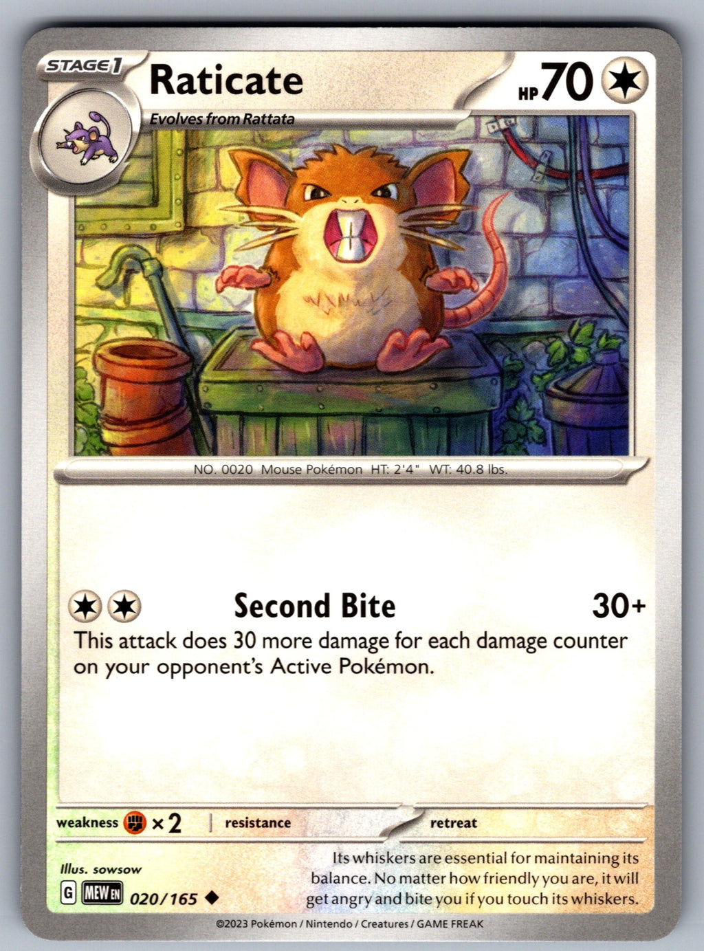 Raticate Uncommon SV: Scarlet & Violet 151 020/165 NM 2023