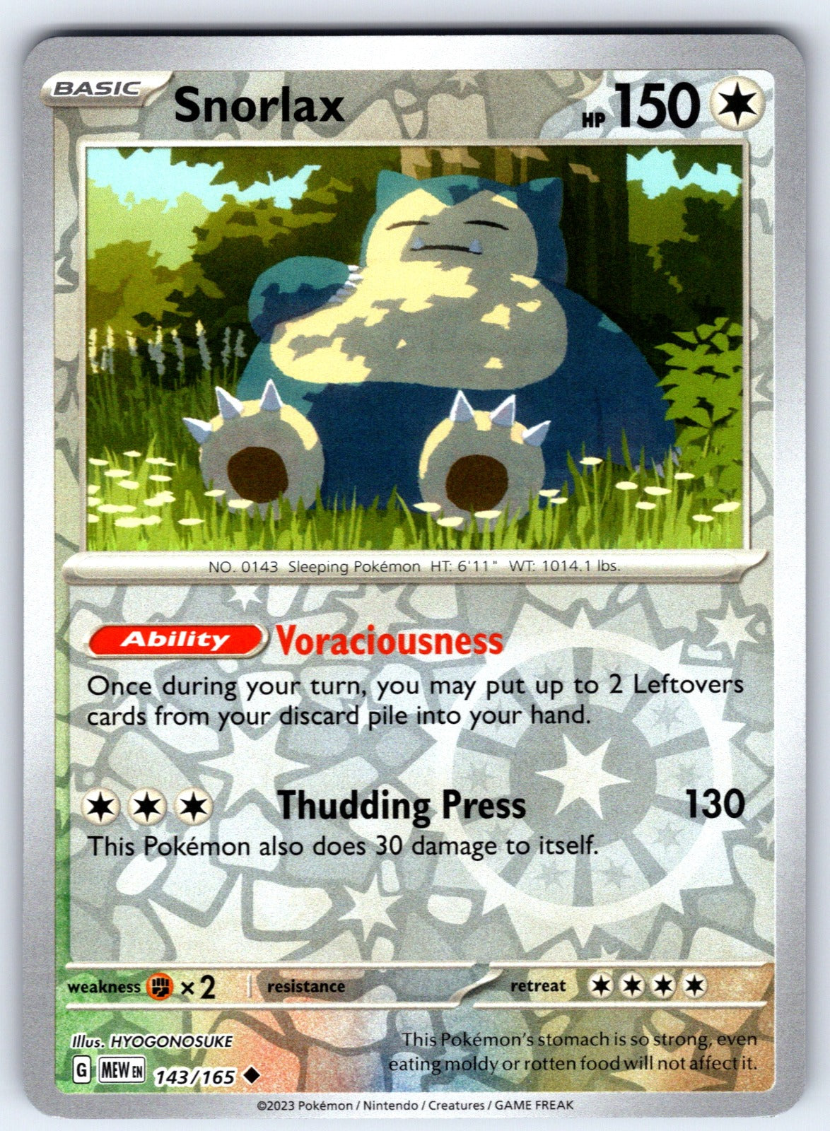 Snorlax Reverse Holo Uncommon SV: Scarlet & Violet 151 143/165 NM 2023