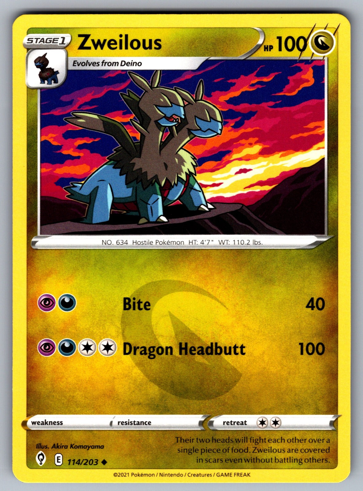 Zweilous Uncommon SWSH07: Evolving Skies 114/203 NM 2021