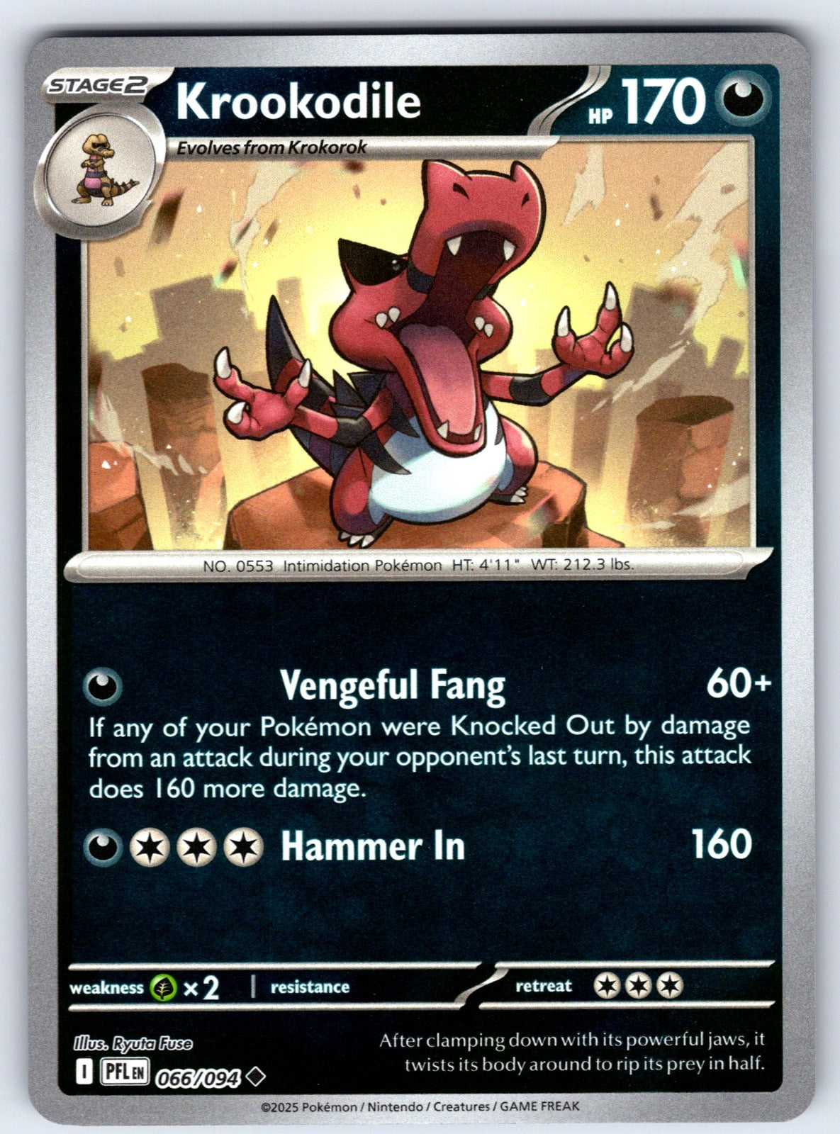 Krookodile Reverse Holo Uncommon ME02: Phantasmal Flames 066/094 NM 2025