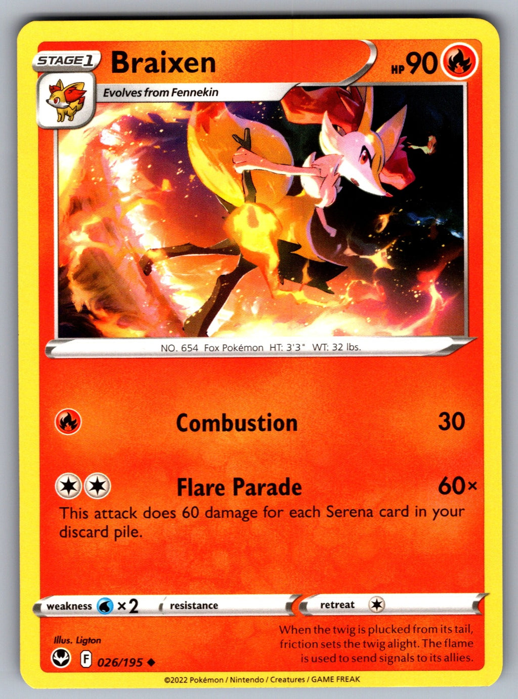 Braixen Uncommon SWSH12: Silver Tempest 026/195 NM 2022