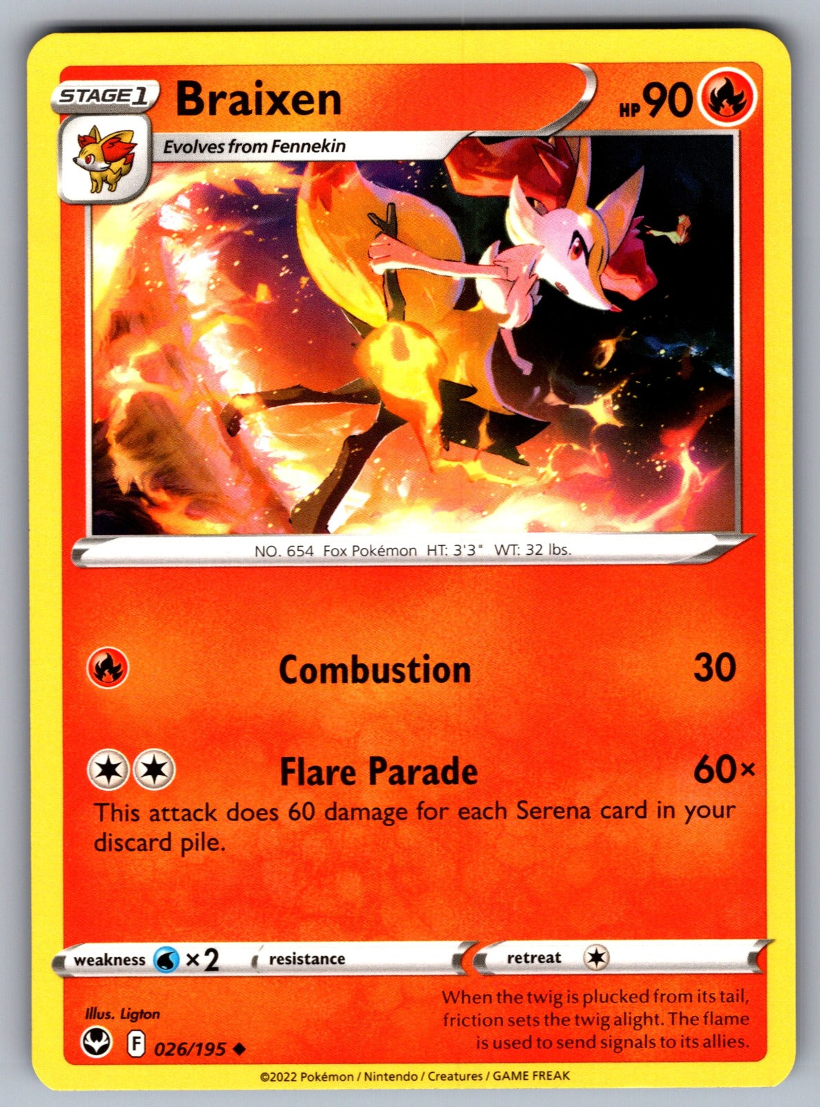 Braixen Uncommon SWSH12: Silver Tempest 026/195 NM 2022