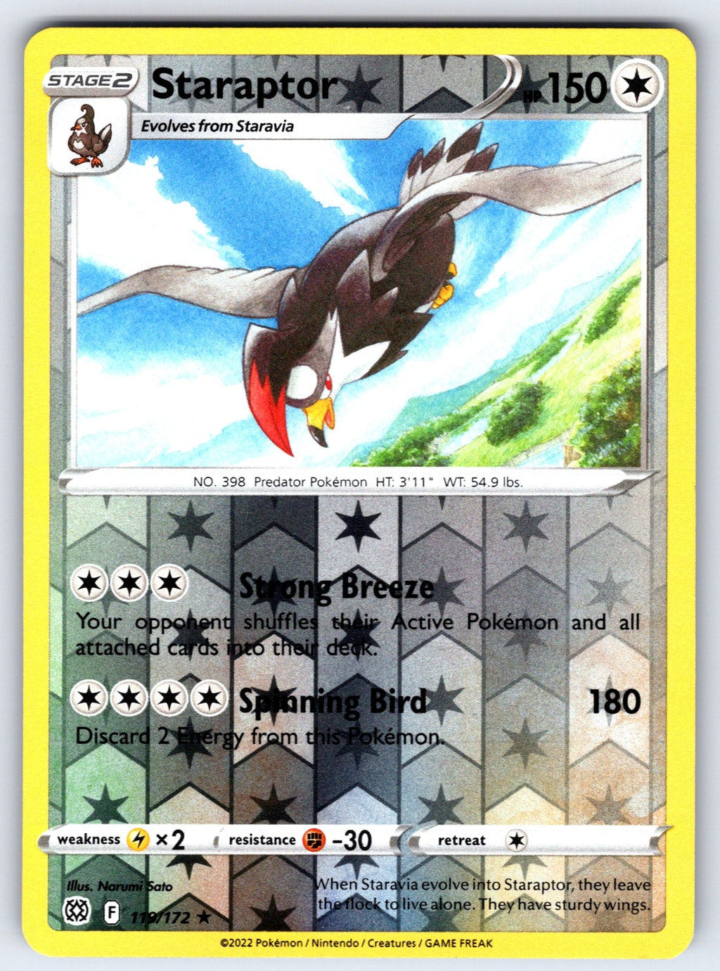 Staraptor Reverse Holo Rare SWSH09: Brilliant Stars 119/172 NM 2022