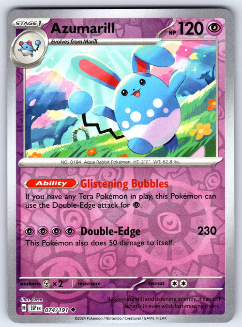 Azumarill Reverse Holo Uncommon SV08: Surging Sparks 074/191 NM 2024