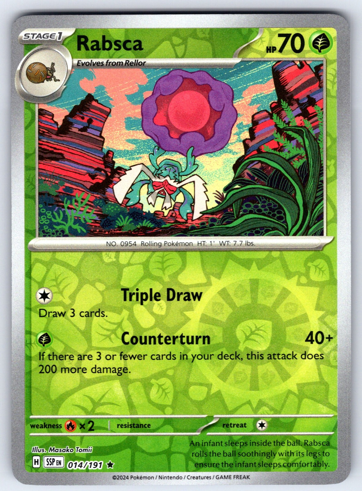 Rabsca Reverse Holo Rare SV08: Surging Sparks 014/191 NM 2024