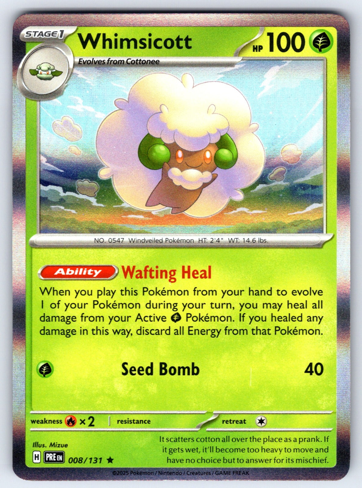 Whimsicott Holo Rare SV: Prismatic Evolutions 008/131 NM 2025