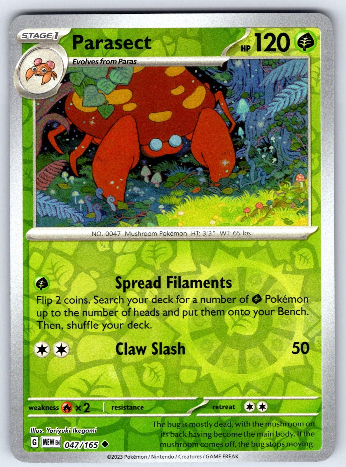 Parasect Reverse Holo Uncommon SV: Scarlet & Violet 151 047/165 NM 2023