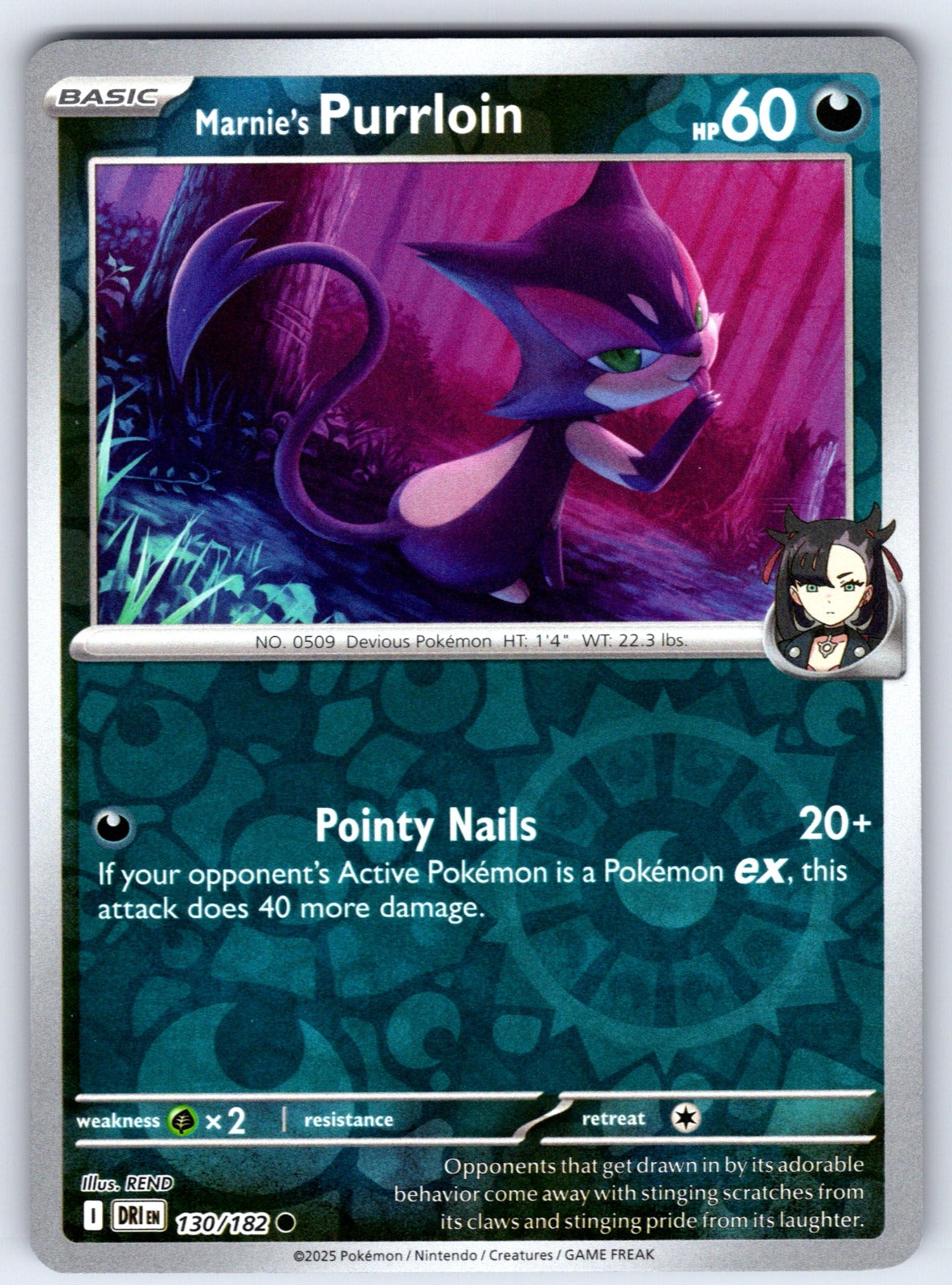 Marnie's Purrloin Reverse Holo Common SV10: Destined Rivals 130/182 NM 2025
