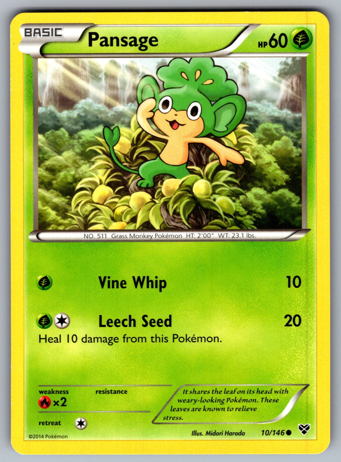 Pansage Common XY Base Set 10/146 LP 2014