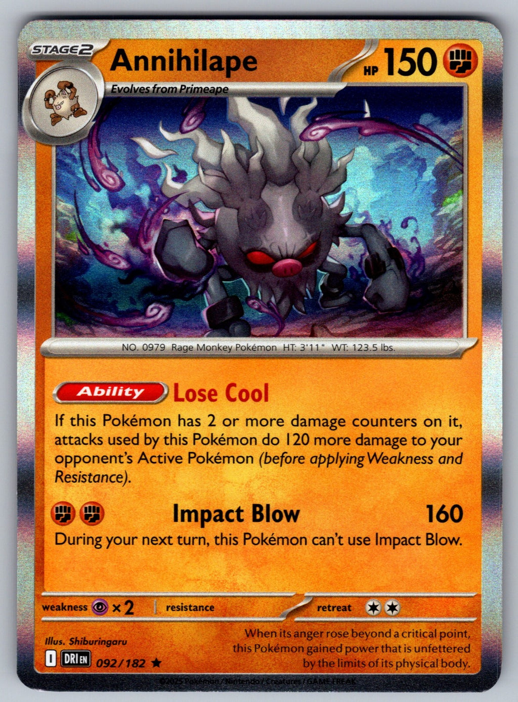 Annihilape Holo Rare SV10: Destined Rivals 092/182 NM 2025