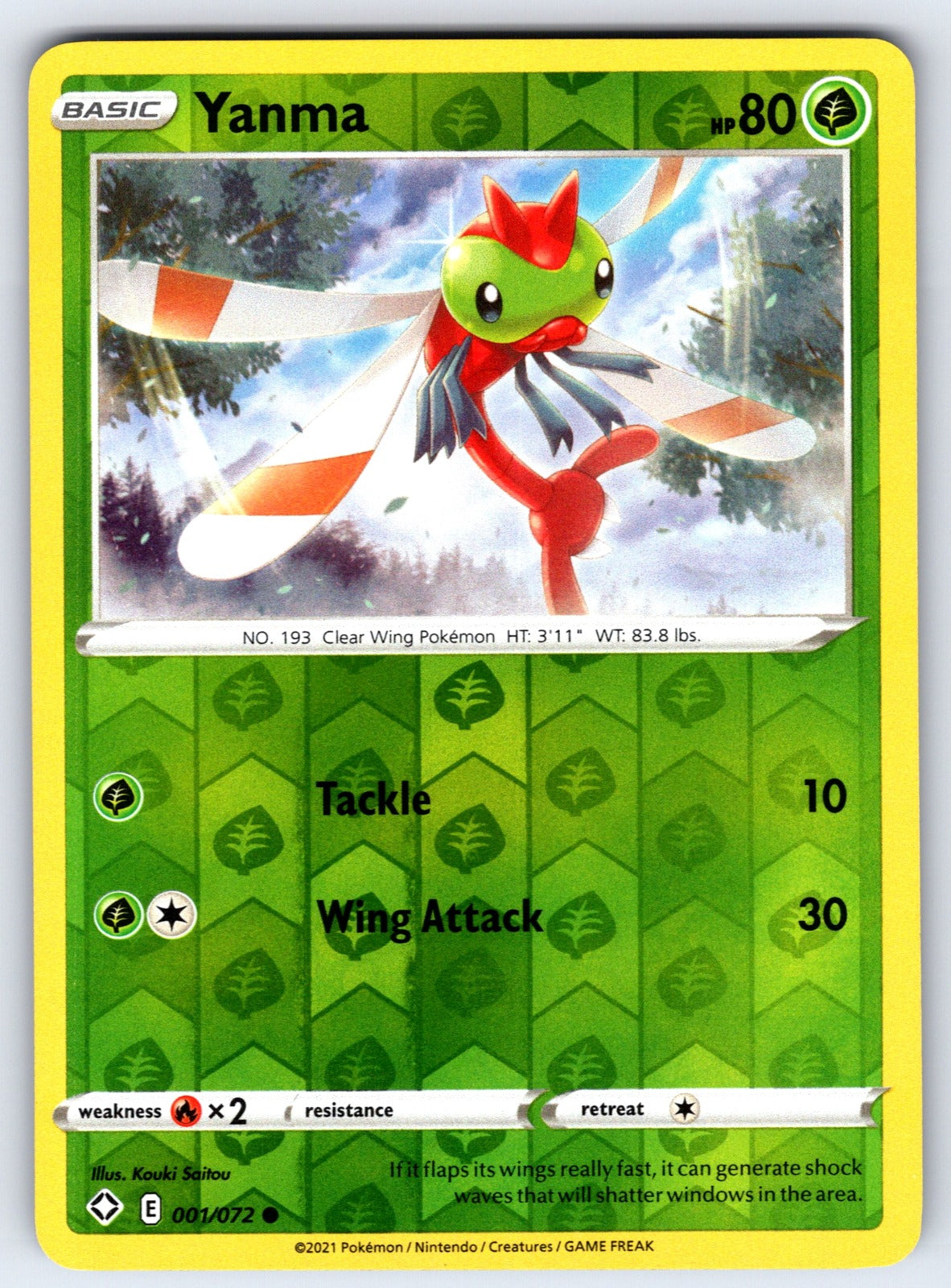 Yanma Reverse Holo Common Shining Fates 001/072 NM 2021