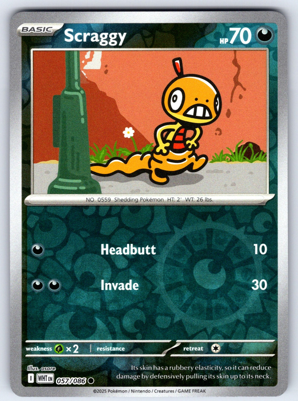Scraggy Reverse Holo Common SV: White Flare 057/086 NM 2025