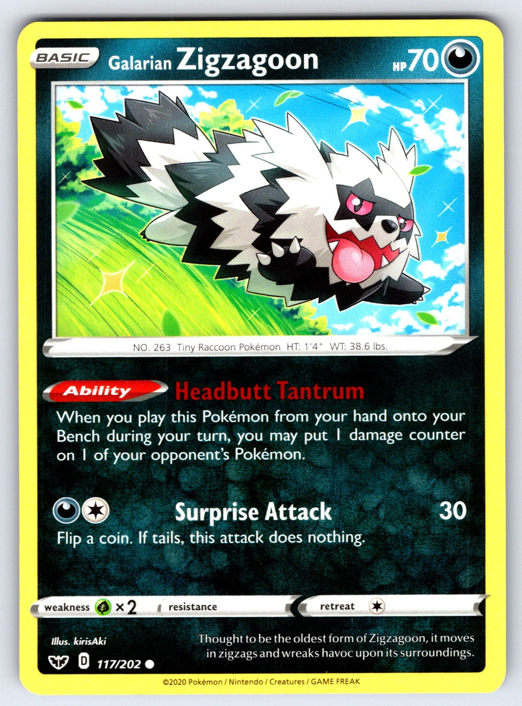 Galarian Zigzagoon Common SWSH01: Sword & Shield Base Set 117/202 LP 2020