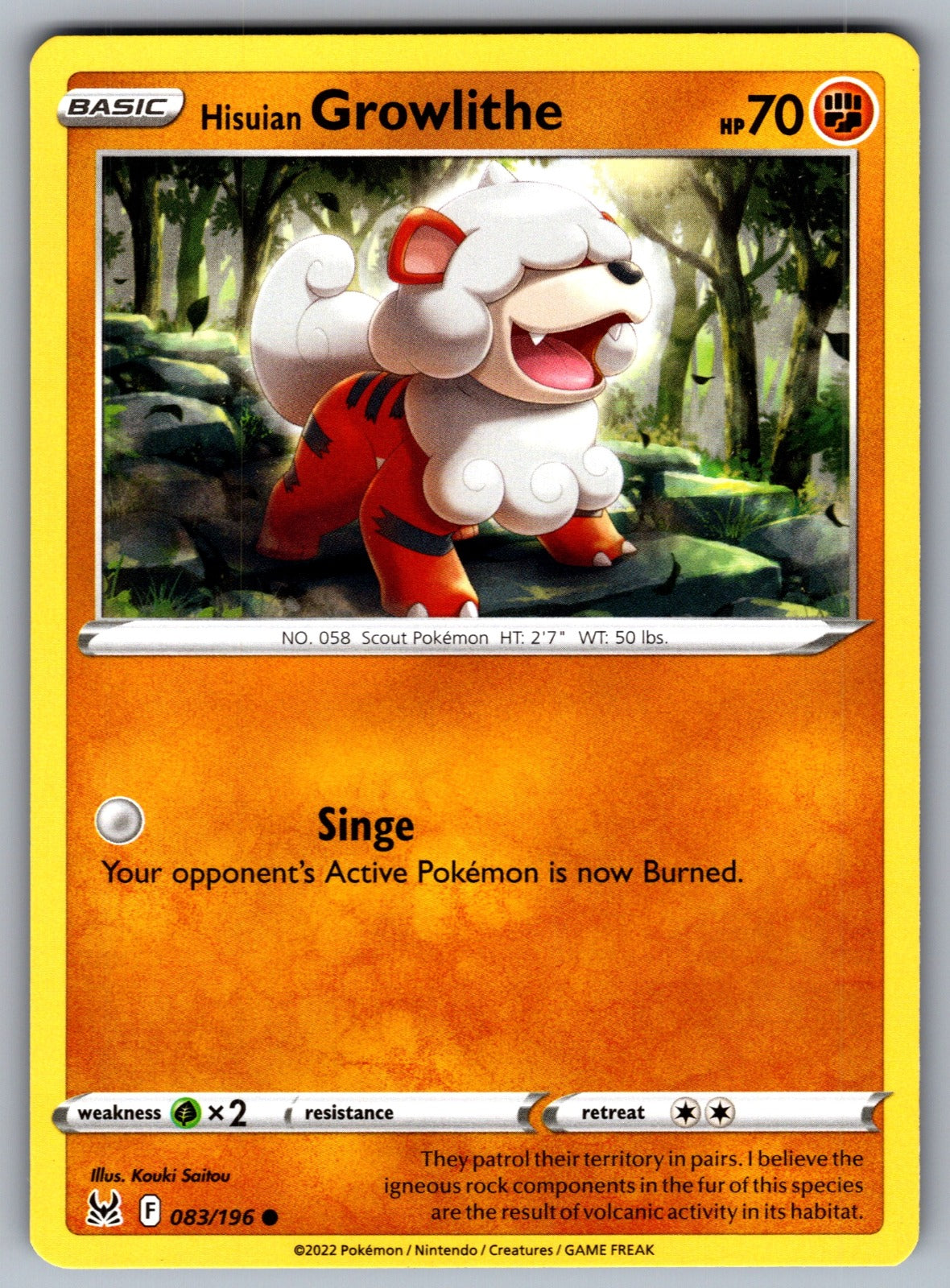 Hisuian Growlithe Common SWSH11: Lost Origin 083/196 NM 2022