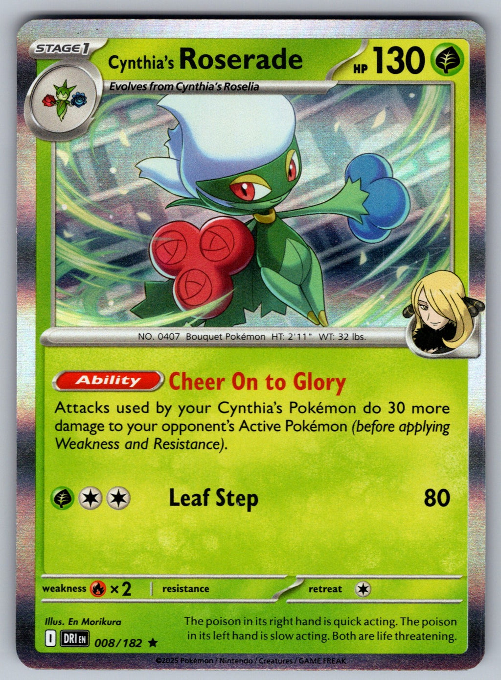 Cynthia's Roserade Holo Rare SV10: Destined Rivals 008/182 NM 2025