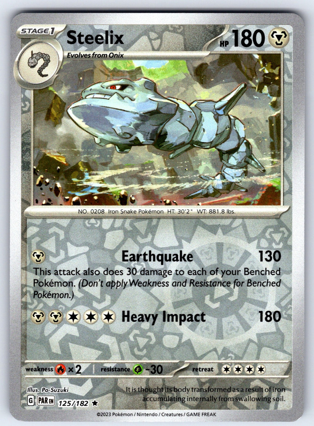 Steelix Reverse Holo Rare SV04: Paradox Rift 125/182 NM 2023