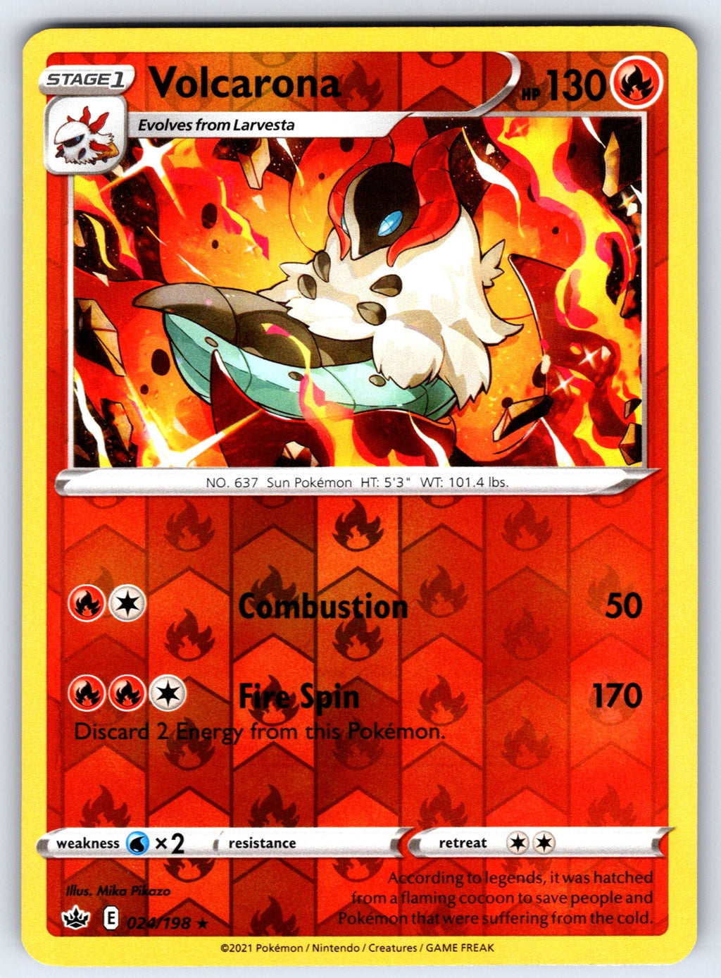 Volcarona Reverse Holo Rare SWSH06: Chilling Reign 024/198 NM 2021