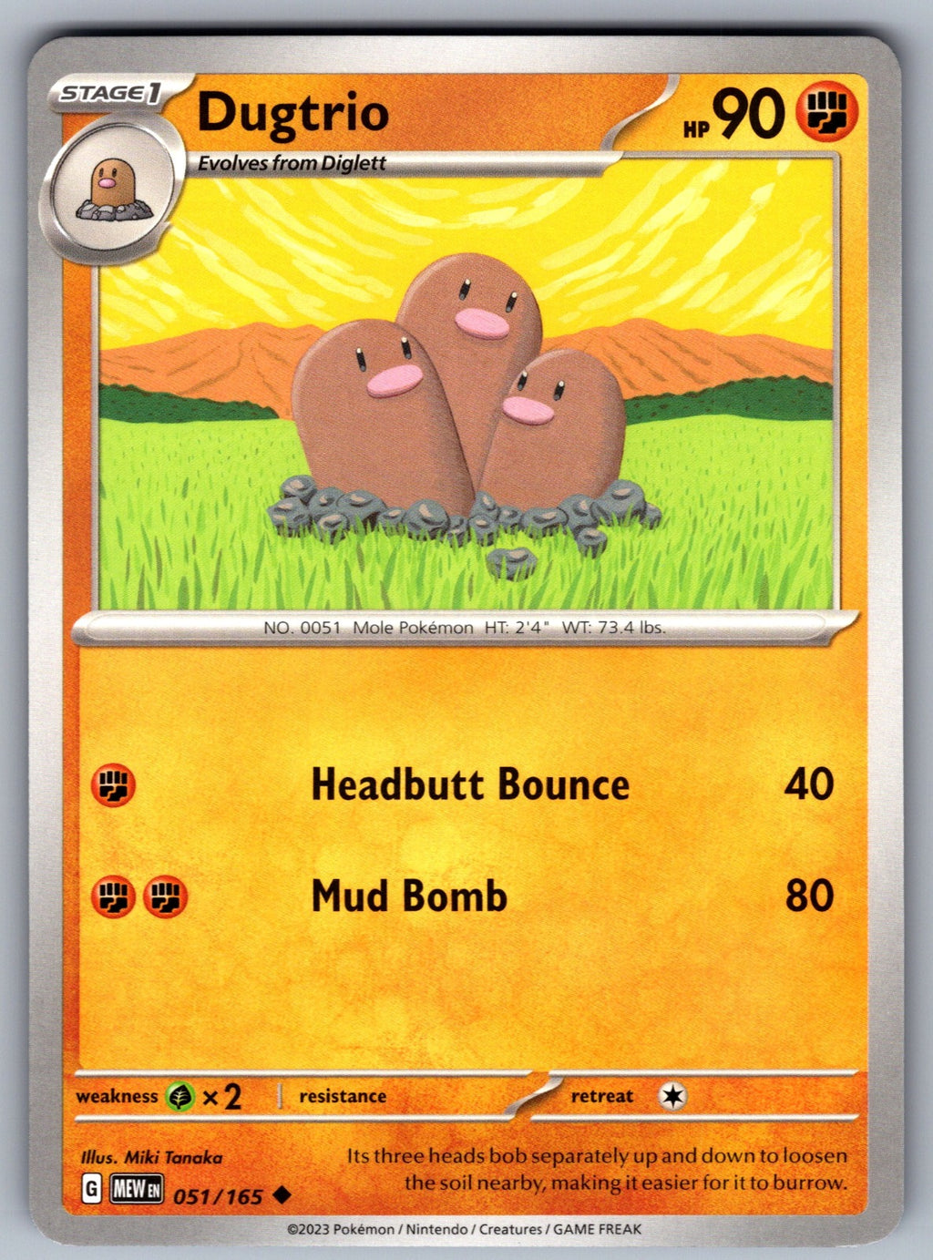 Dugtrio Uncommon SV: Scarlet & Violet 151 051/165 NM 2023