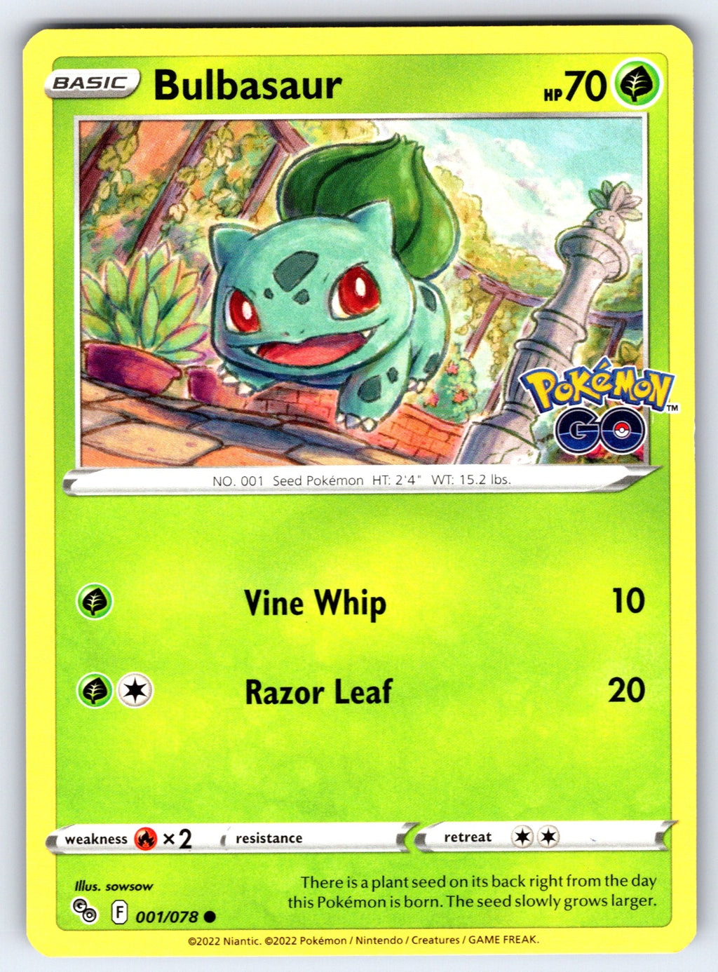 Bulbasaur Common Pokemon GO 001/078 NM 2022