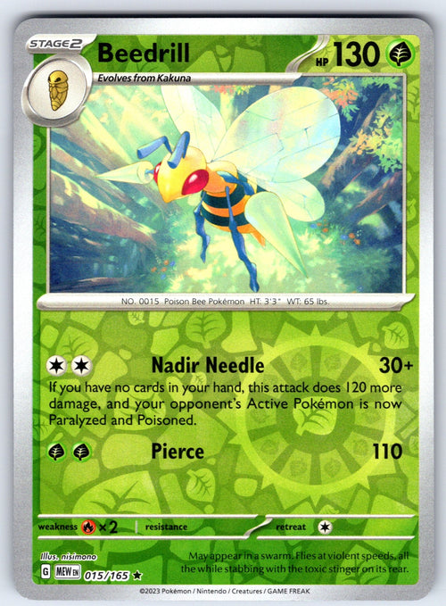 Beedrill Reverse Holo Rare SV: Scarlet & Violet 151 015/165 NM 2023