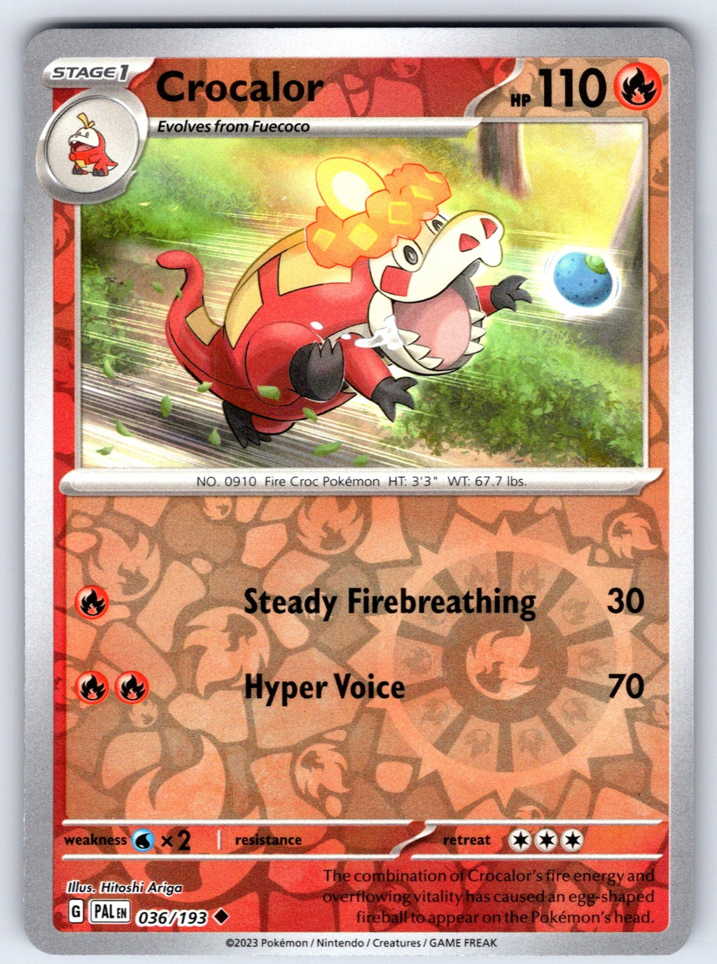 Crocalor Reverse Holo Uncommon SV02: Paldea Evolved 036/193 NM 2023