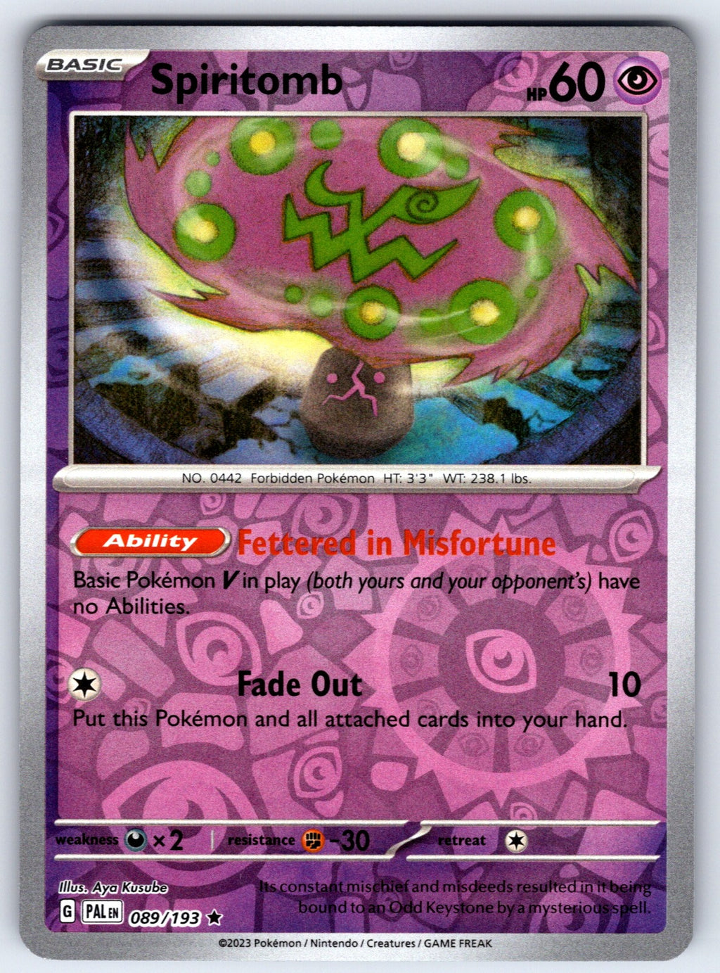 Spiritomb Reverse Holo Rare SV02: Paldea Evolved 089/193 NM 2023