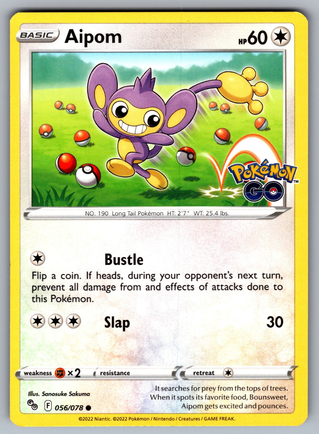 Aipom Common Pokemon GO 056/078 NM 2022