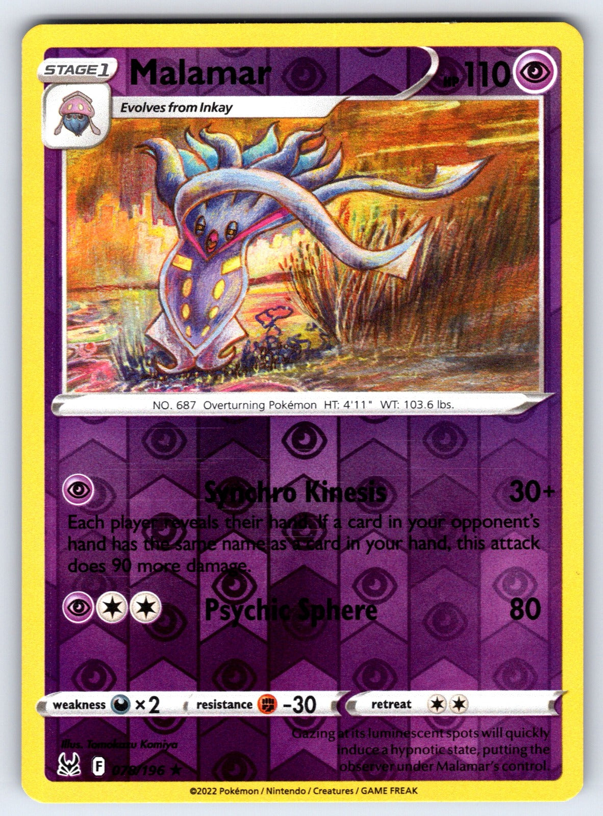 Malamar Reverse Holo Rare SWSH11: Lost Origin 078/196 NM 2022