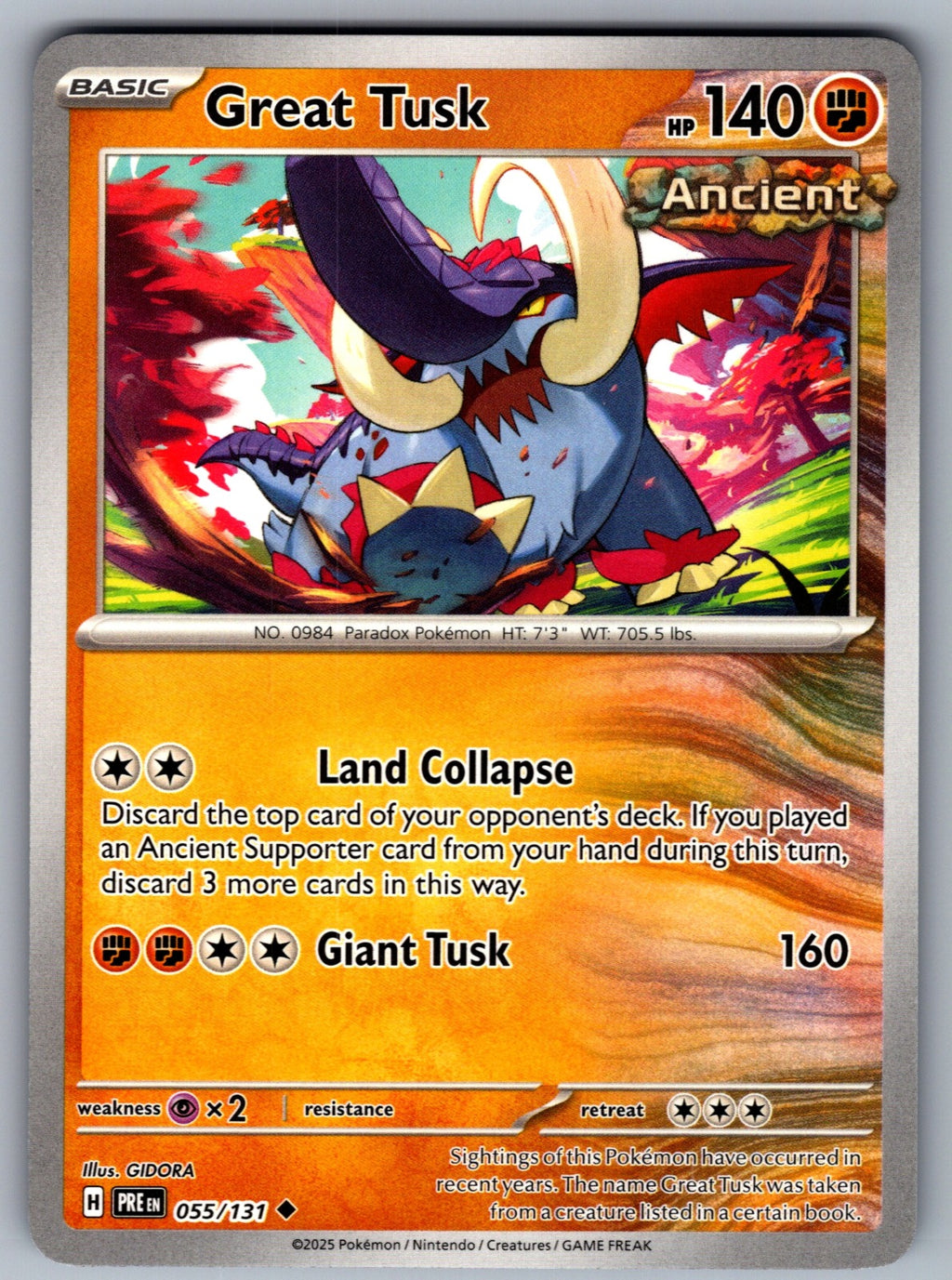 Great Tusk Uncommon SV: Prismatic Evolutions 055/131 NM 2025