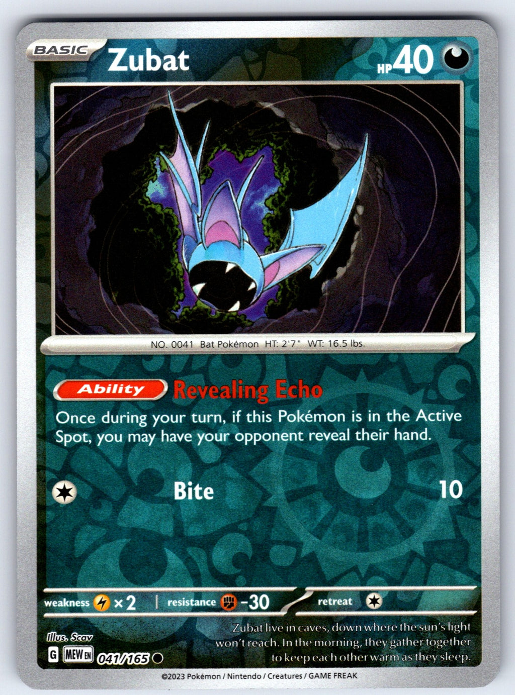 Zubat Reverse Holo Common SV: Scarlet & Violet 151 041/165 NM 2023