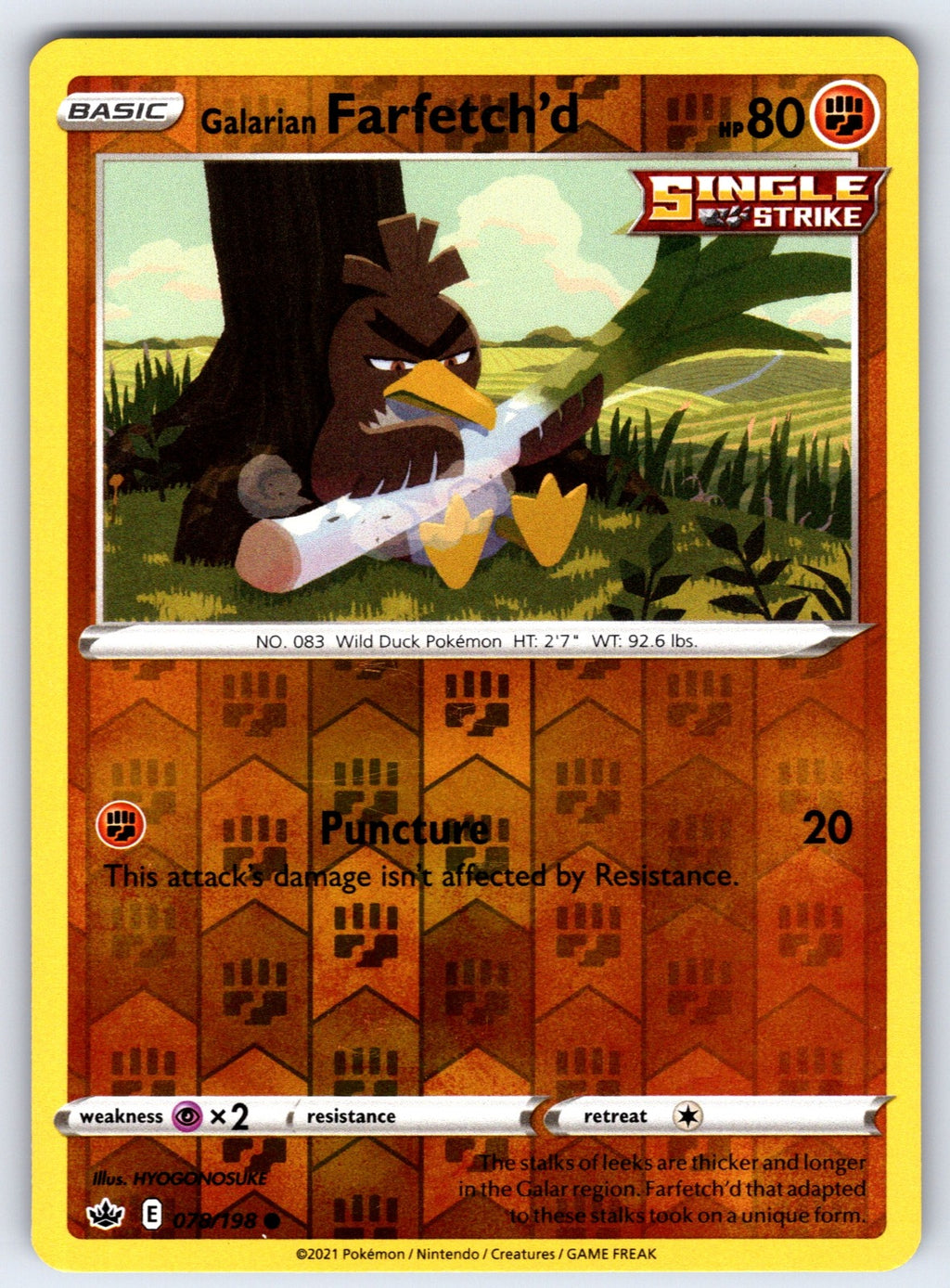 Galarian Farfetch'd Reverse Holo Common SWSH06: Chilling Reign 078/198 NM 2021