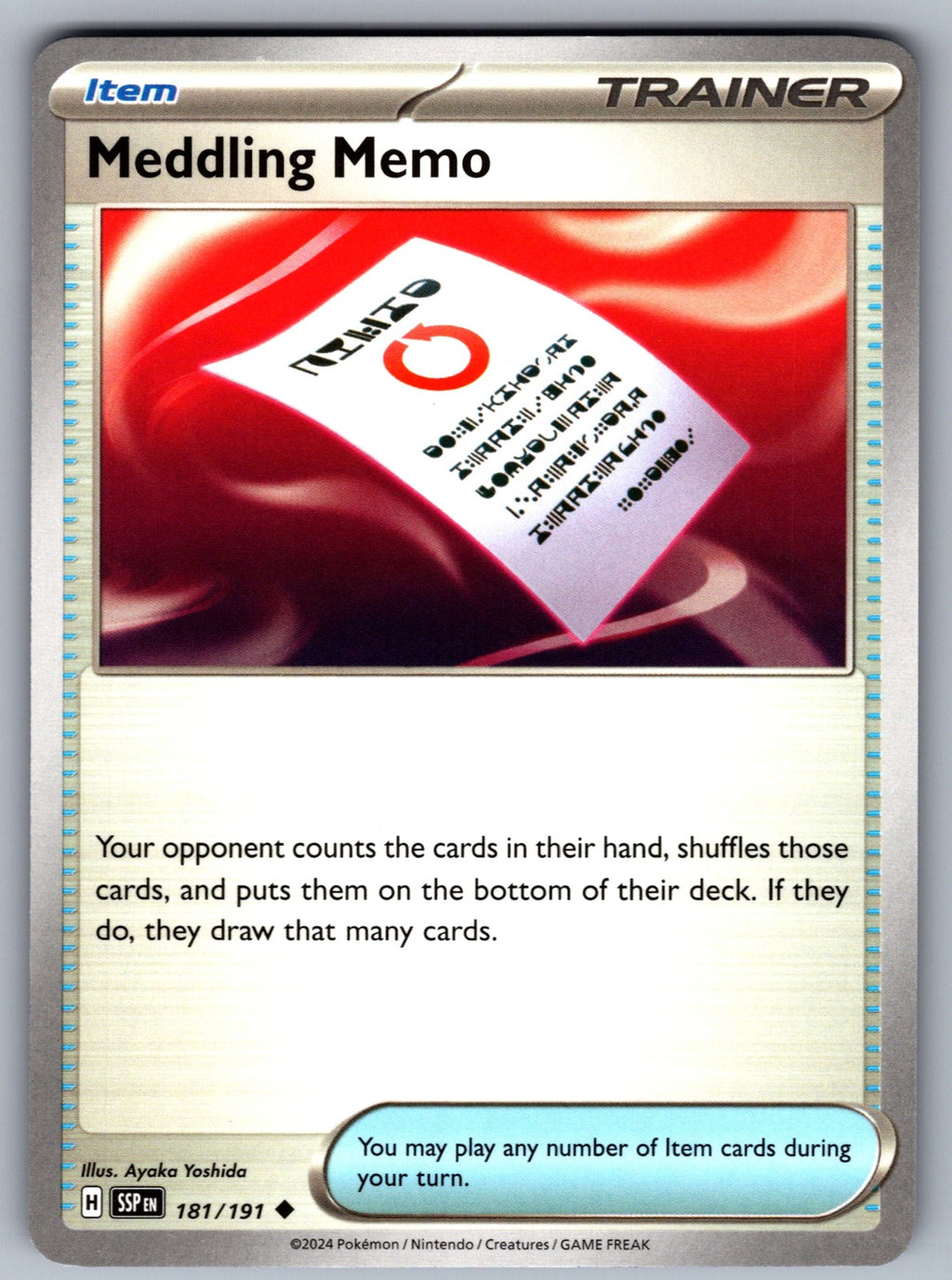 Meddling Memo Uncommon SV08: Surging Sparks 181/191 NM 2024