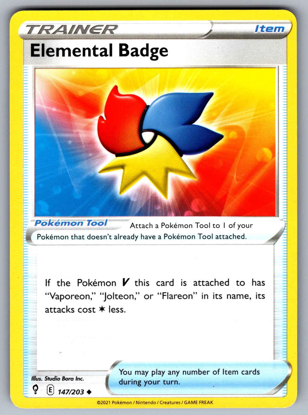 Elemental Badge Uncommon SWSH07: Evolving Skies 147/203 NM 2021