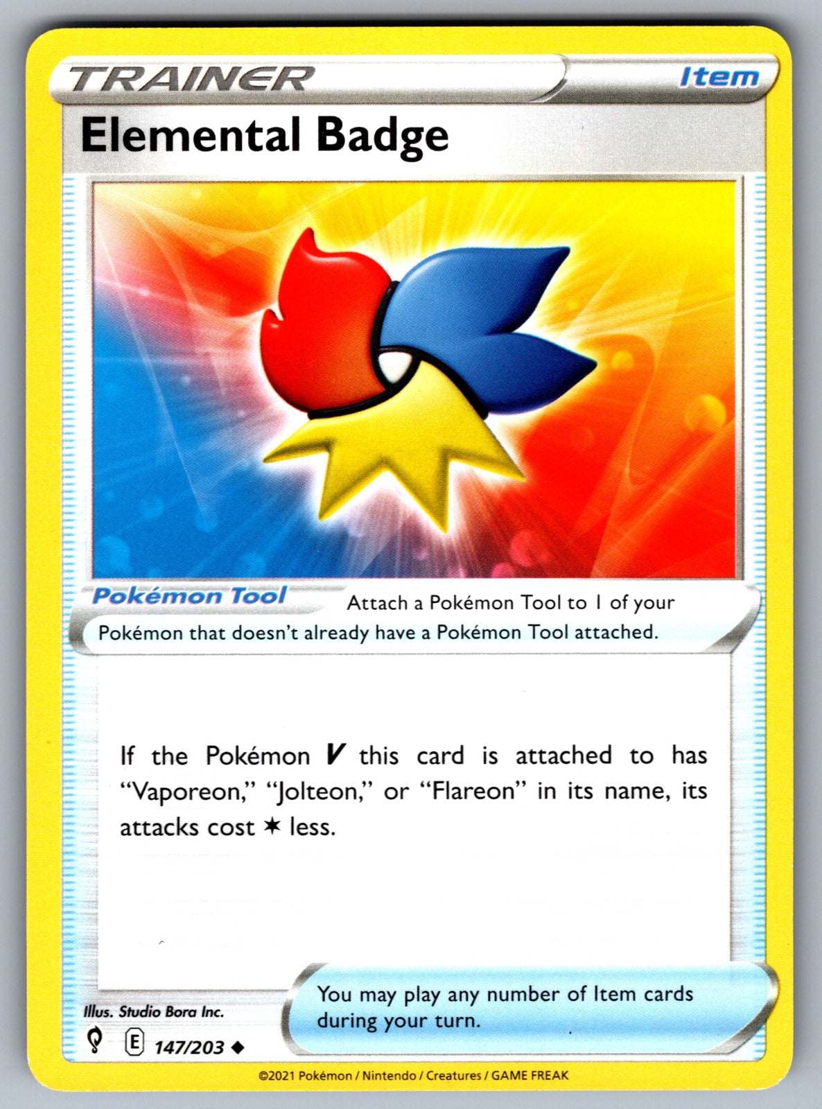 Elemental Badge Uncommon SWSH07: Evolving Skies 147/203 NM 2021