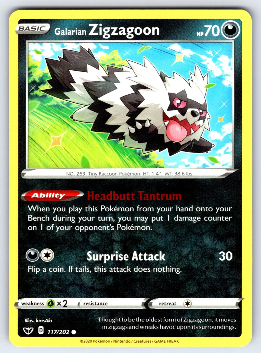 Galarian Zigzagoon Common SWSH01: Sword & Shield Base Set 117/202 LP 2020