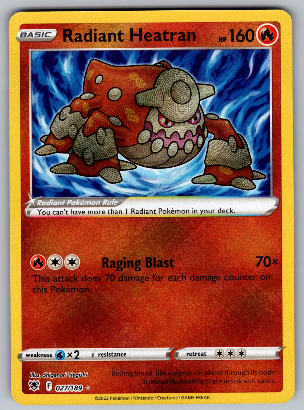 Radiant Heatran Holo Radiant Rare SWSH10: Astral Radiance 027/189 NM 2022