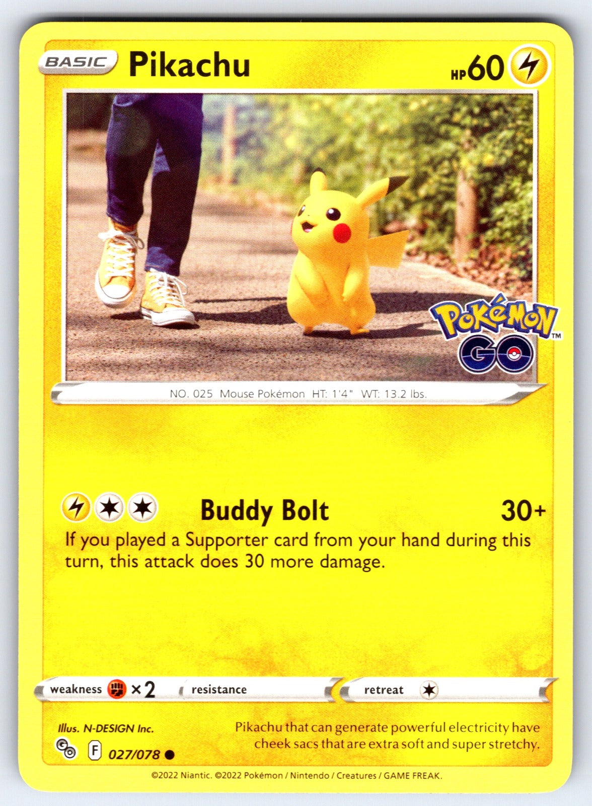 Pikachu (27) Common Pokemon GO 027/078 NM 2022