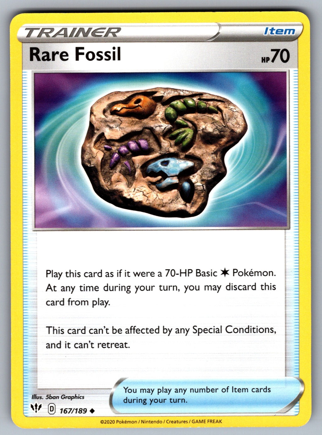 Rare Fossil Uncommon SWSH03: Darkness Ablaze 167/189 NM 2020