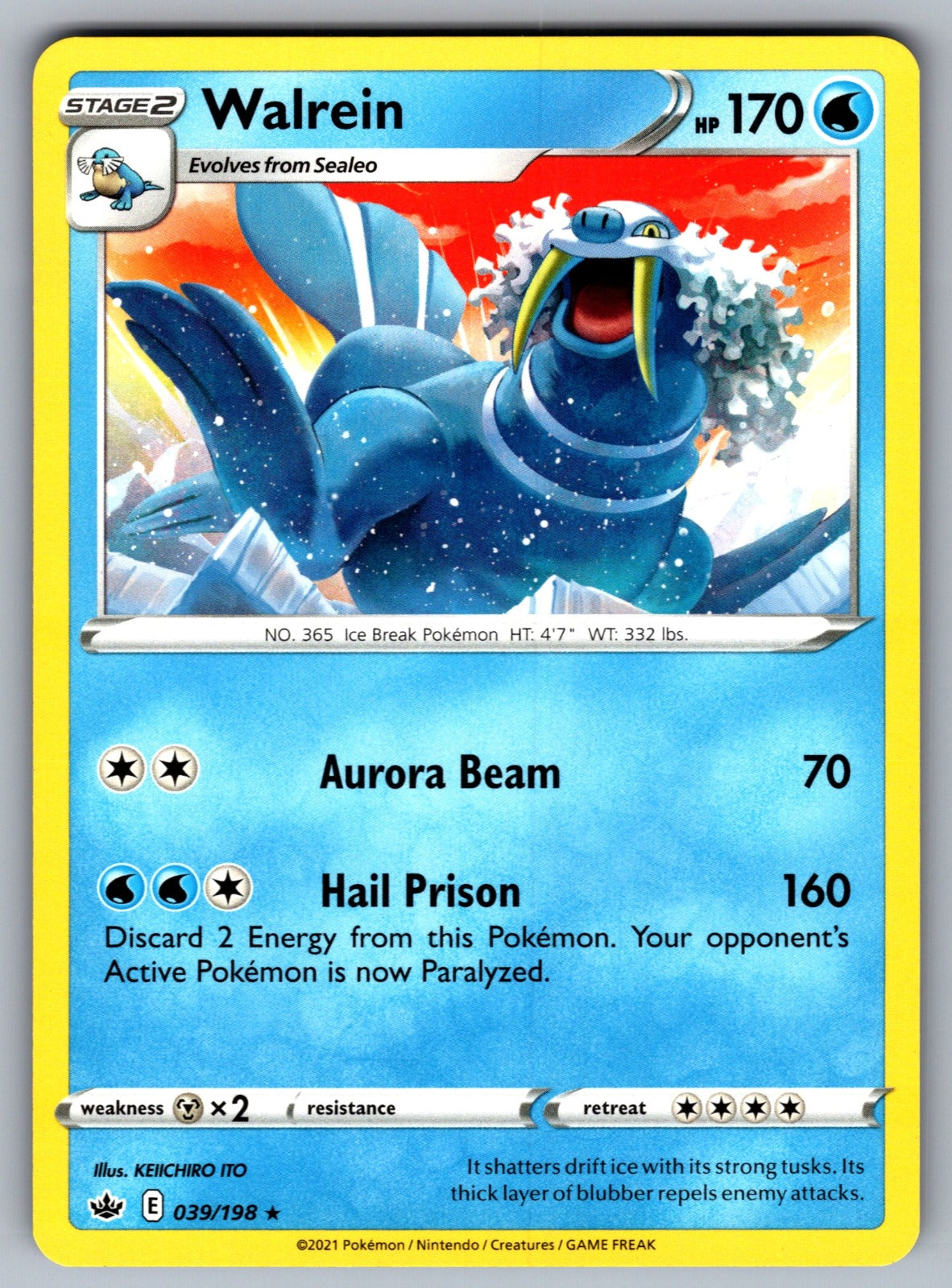 Walrein Rare SWSH06: Chilling Reign 039/198 NM 2021