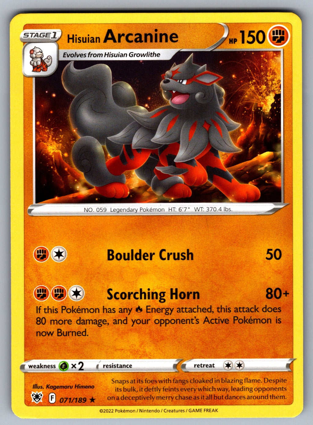 Hisuian Arcanine Rare SWSH10: Astral Radiance 071/189 NM 2022