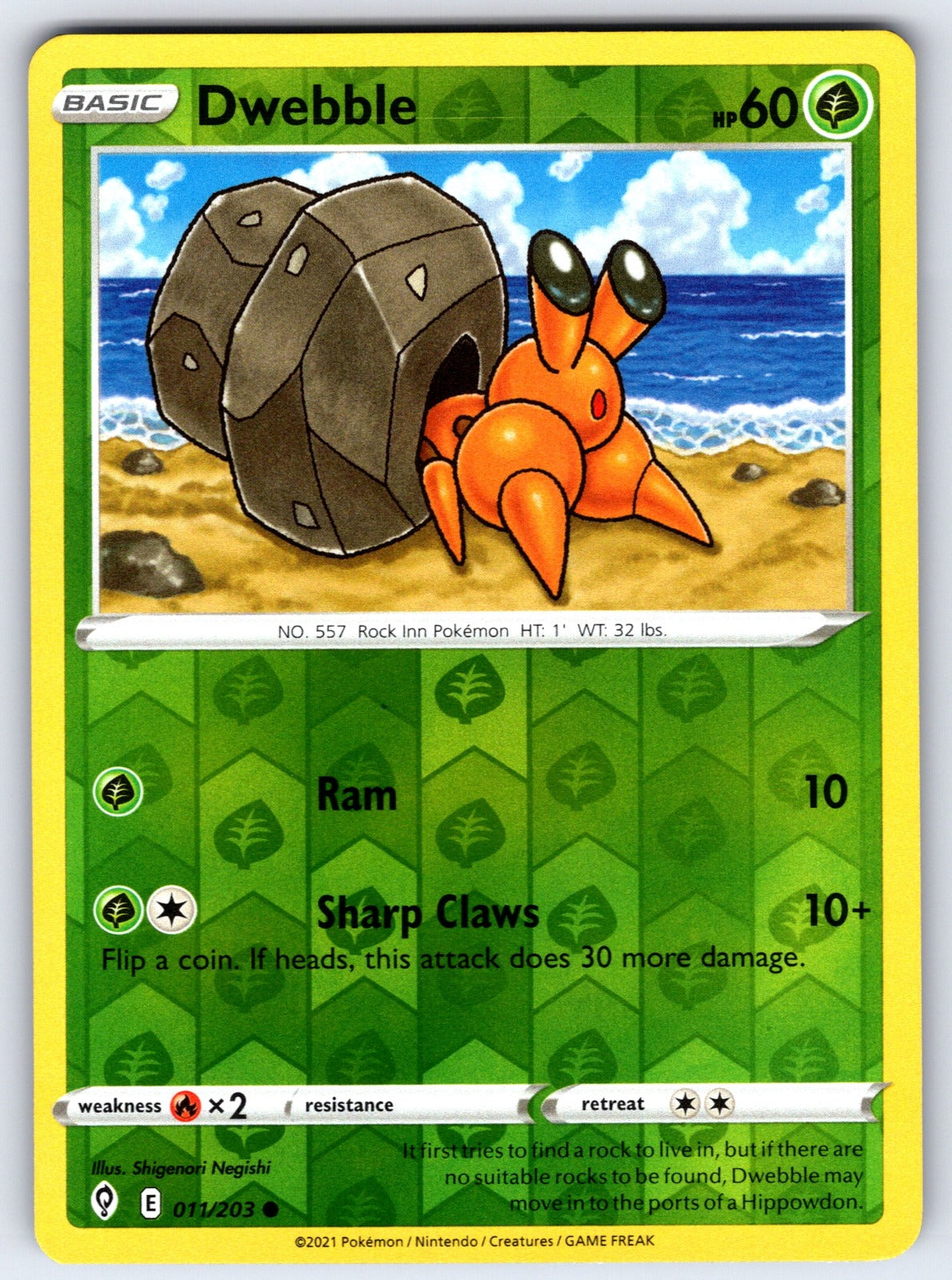 Dwebble Reverse Holo Common SWSH07: Evolving Skies 011/203 NM 2021